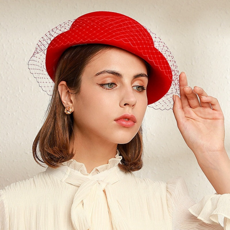 Felt Rolled Edge Top Hat with Veil and Bow