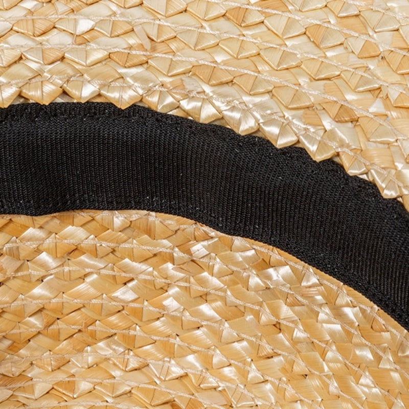 Straw Sun Hat with Black Long Webbing