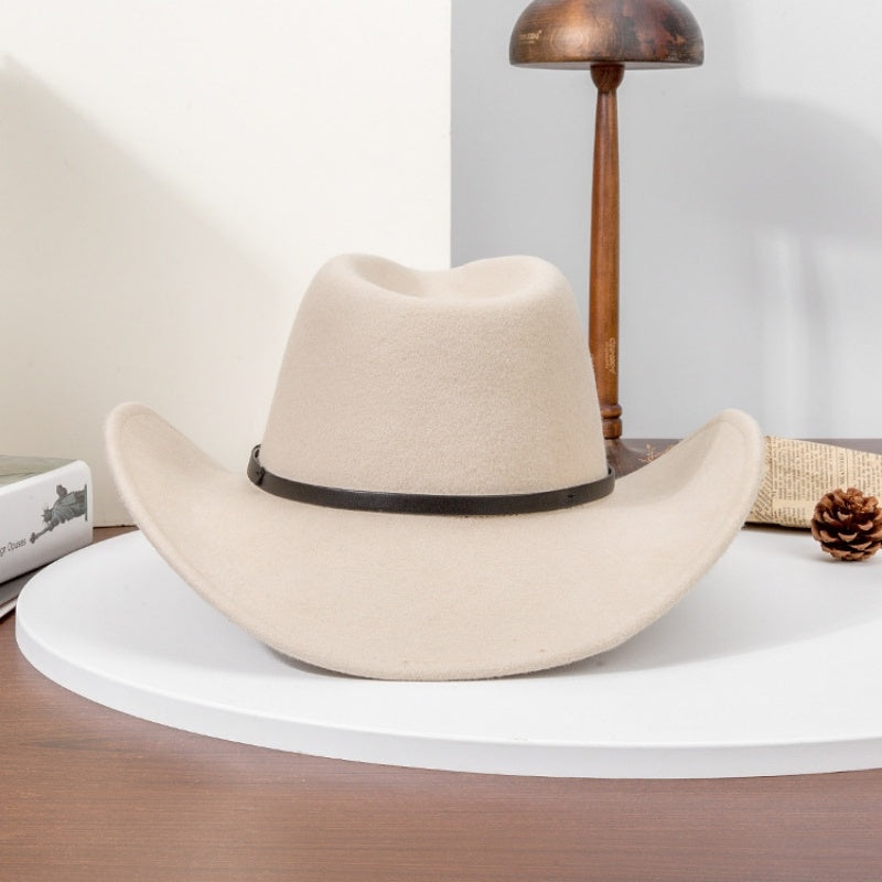 Felt Cowboy Hat with Copper Buckle Leather Strap and Star Decoration