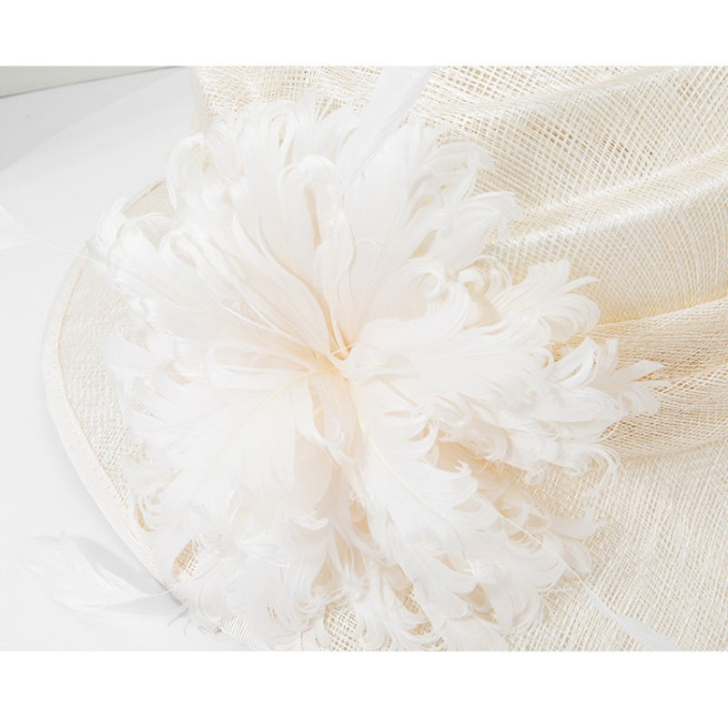 Linen Yarn Top Hat with Floral Decoration