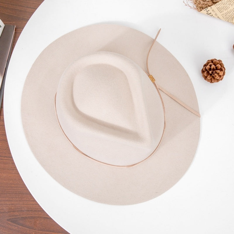 Felt Top Hat with Wooden Beads Bow Webbing