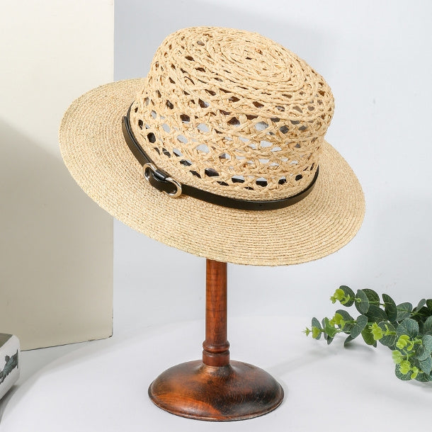 Bowler Hat Straw Hat with Black Leather Band