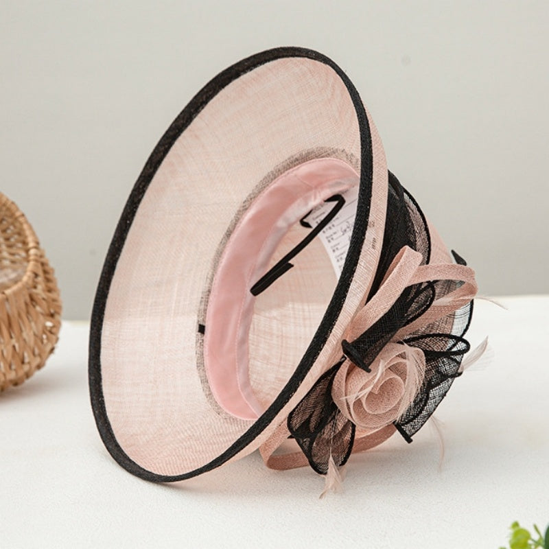 Multicolored Top Hat Rolled Edge with Handmade Linen Yarn Flowers