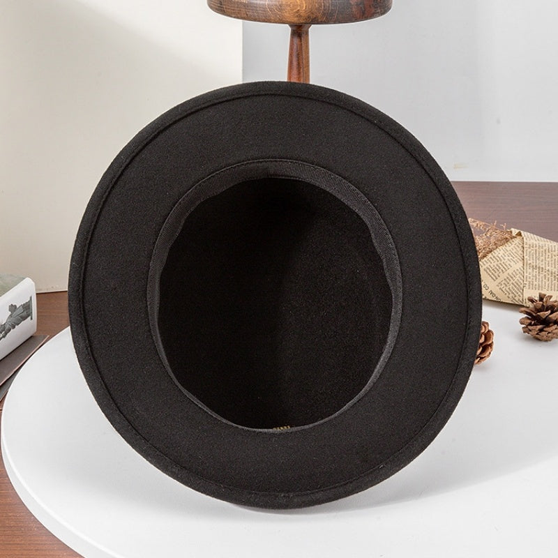 Felt Flat Roof Top Hat with Woven Webbing Decoration