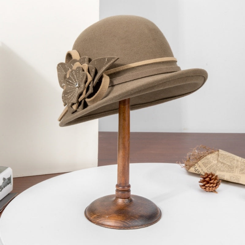Felt Top Hat with Flower and Zircon Decoration