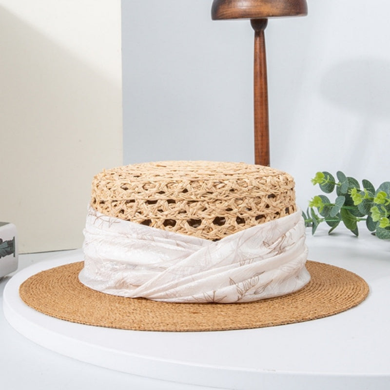 Spliced Color Bowler Hat Sun Hat with Printed Webbing