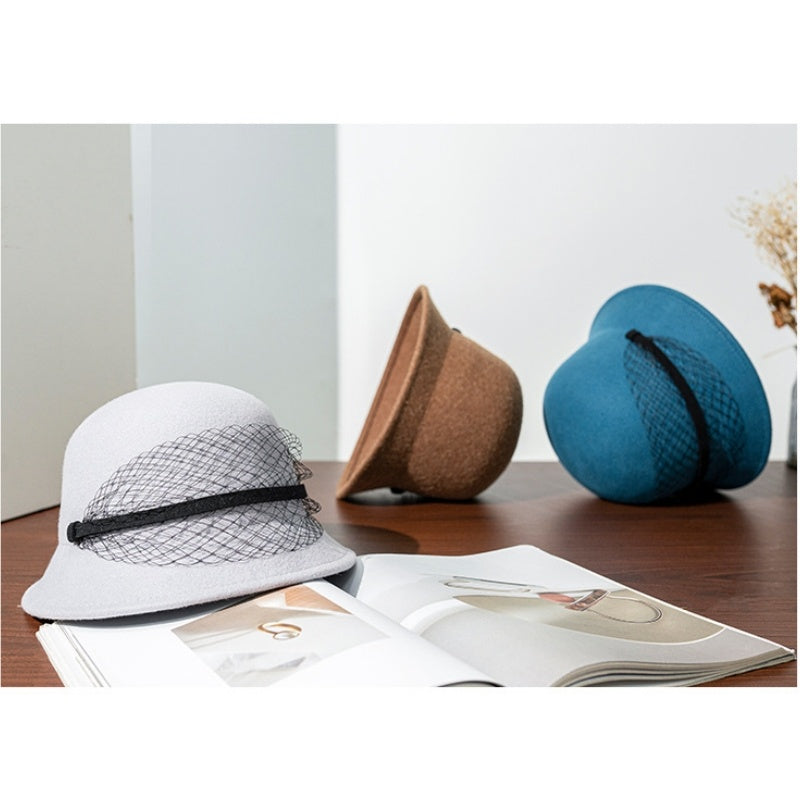 Felt Dome Top Hat with Felt Slat Net Gauze Decoration