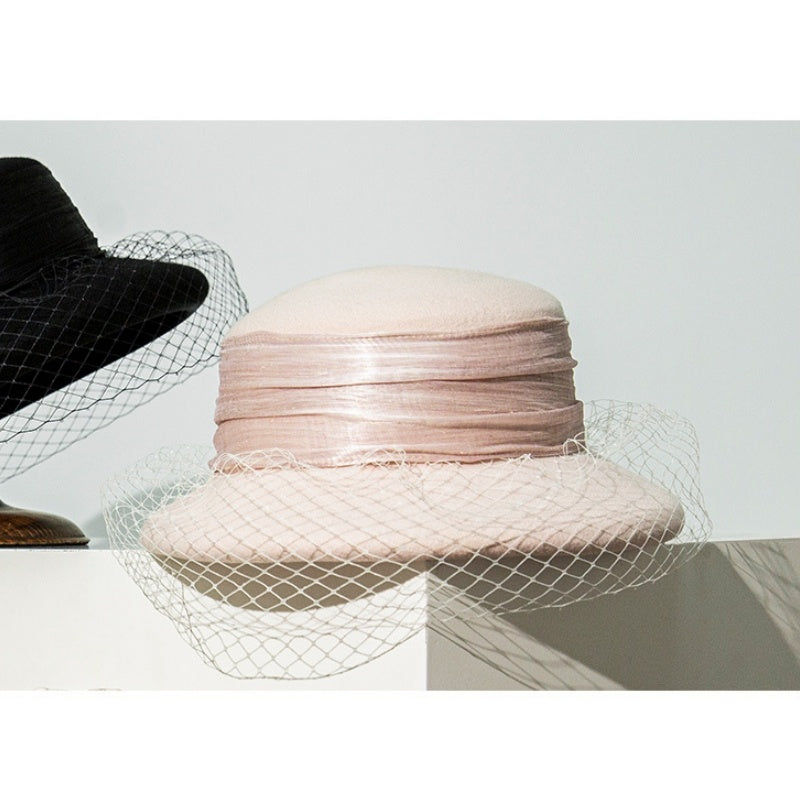 Felt Top Hat with Linen Yarn Webbing and Veil
