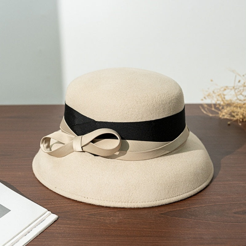Felt Dome Top Hat with Bow Ribbon
