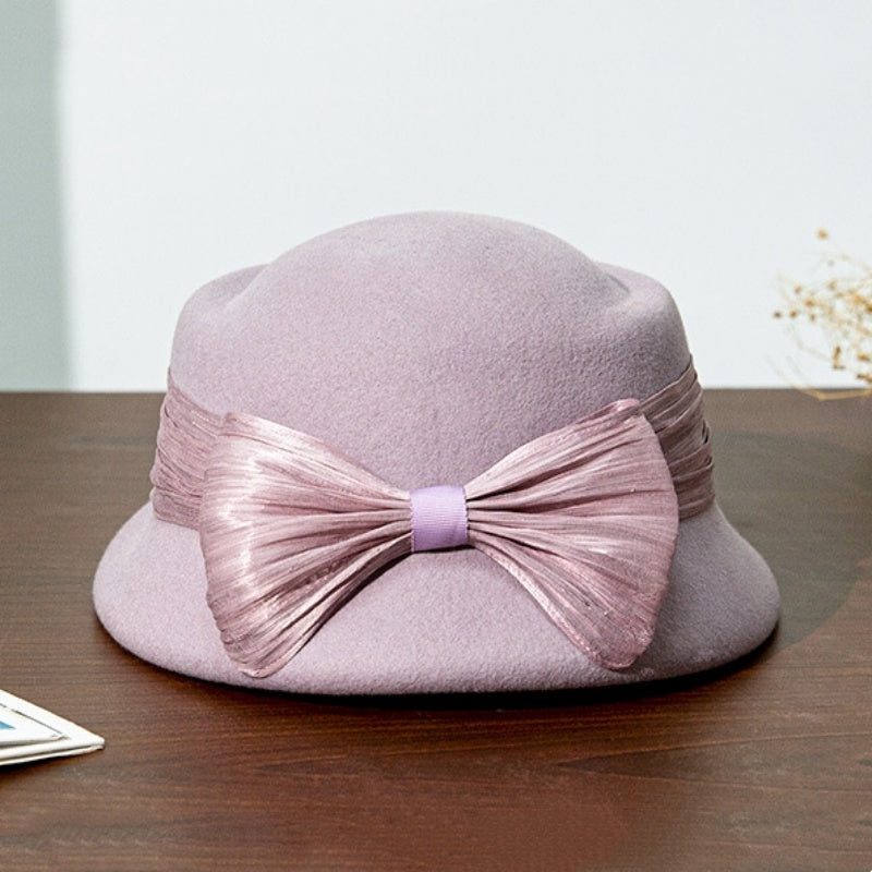 Felt Top Hat with Silk Linen Bow
