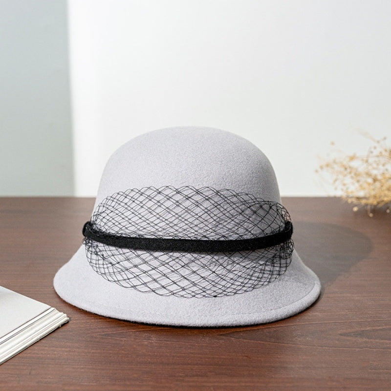 Felt Dome Top Hat with Felt Slat Net Gauze Decoration