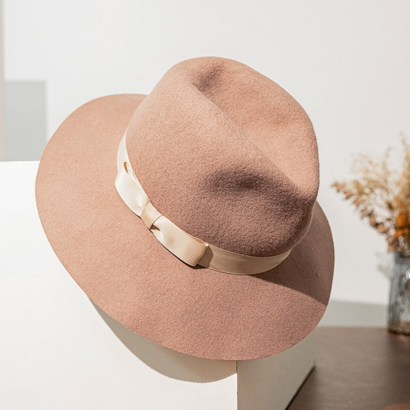 Felt Wide Brim Top Hat with Bow Webbing