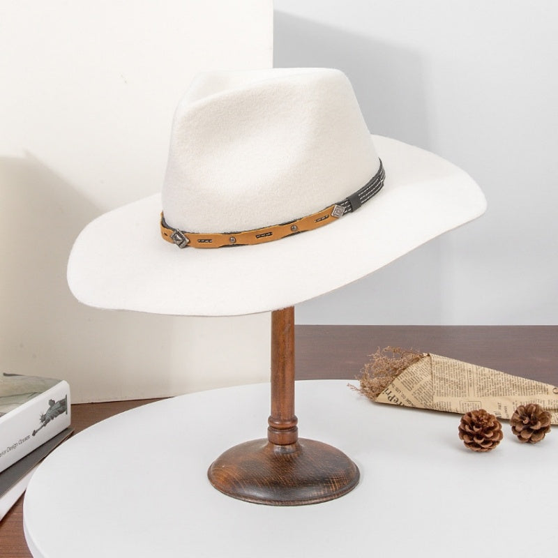 Felt Cowboy Hat with Copper Buckle Leather Strap