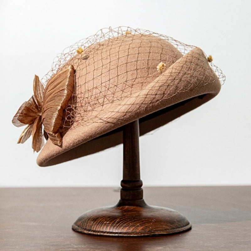 Felt Beret with Pearl Flower and Lace
