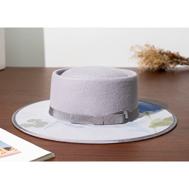 Felt Top Hat with Printed Mesh Yarn