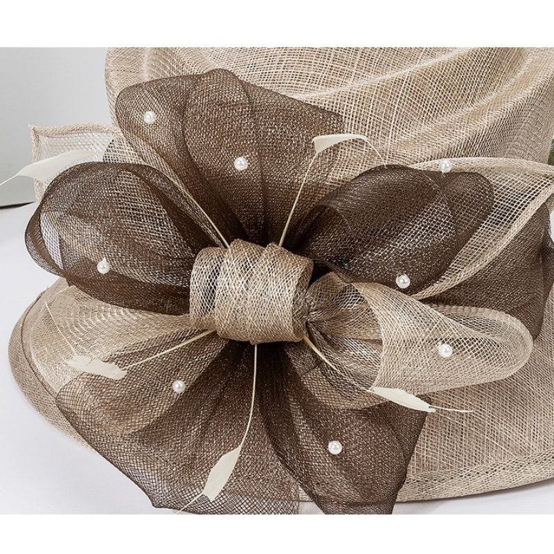 Linen Yarn Top Hat with Floral Decoration and Beads