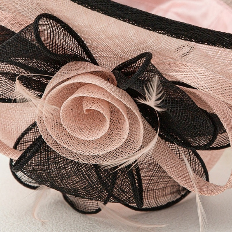 Multicolored Top Hat Rolled Edge with Handmade Linen Yarn Flowers