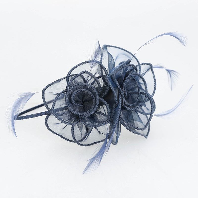Mesh Feather Double Flowers Hairband