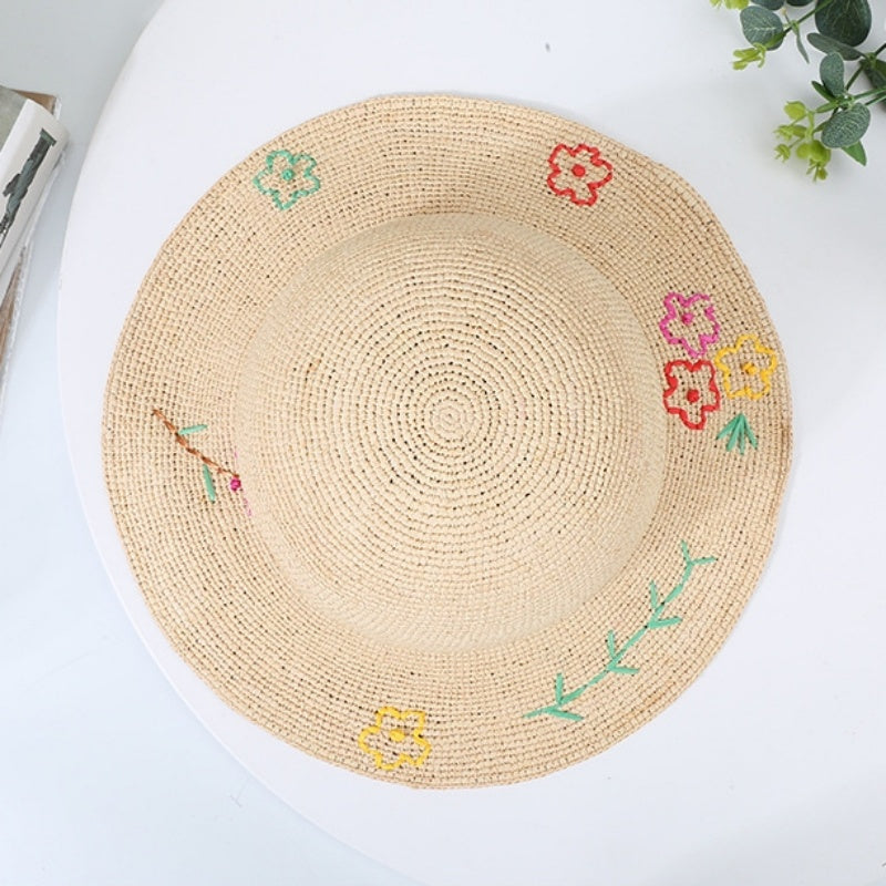 Sun Straw Hat with Colorful Embroidery