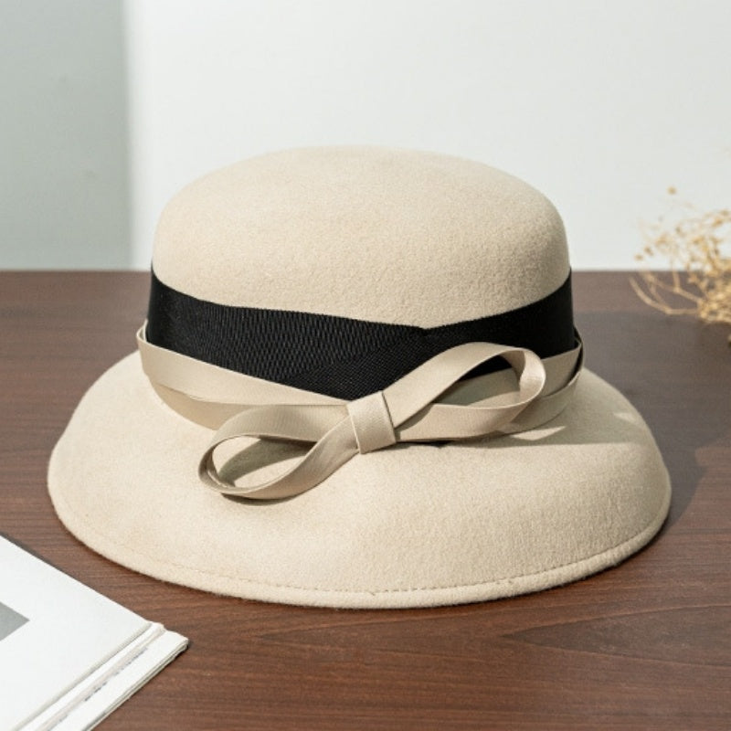 Felt Dome Top Hat with Bow Ribbon