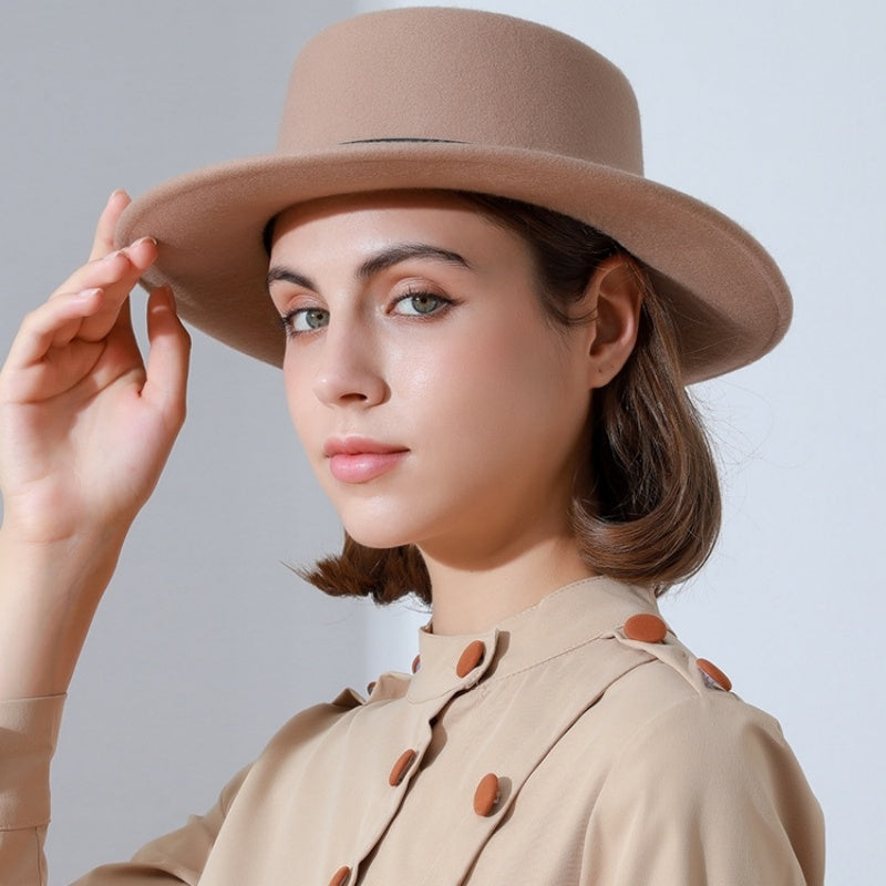 Felt Bowler Hats with Leather Strap and Golden Chain