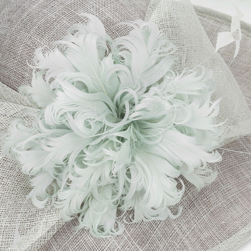 Wide Brim Top Hat with Feather Flower and Lace