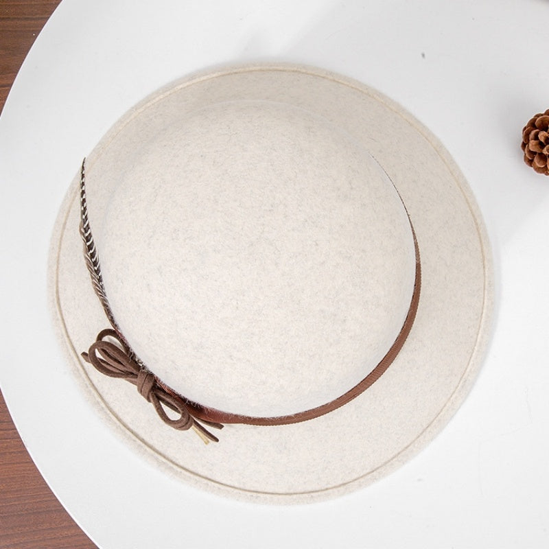Felt Top Hat with Bow Webbing and Feather