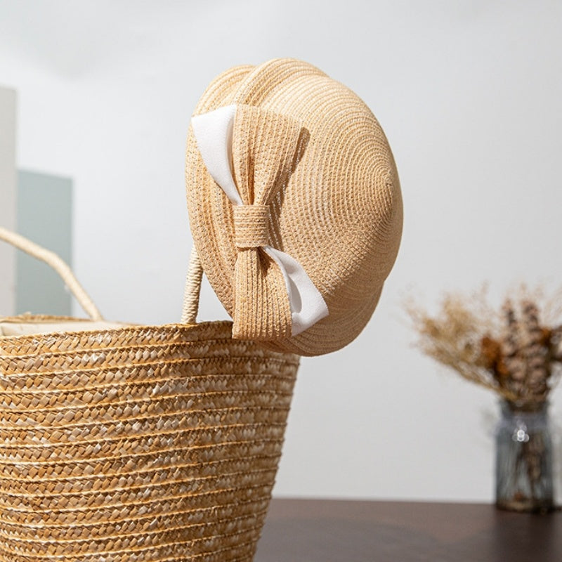 Straw Beret with Bow
