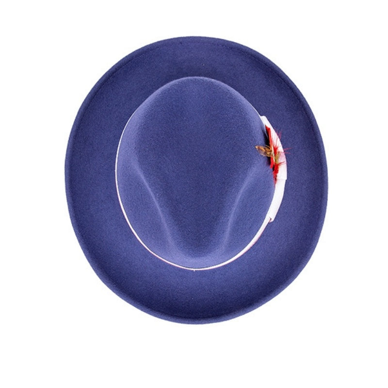 Rolled Edge Felt Top Hat with Feathers and Bow Webbing
