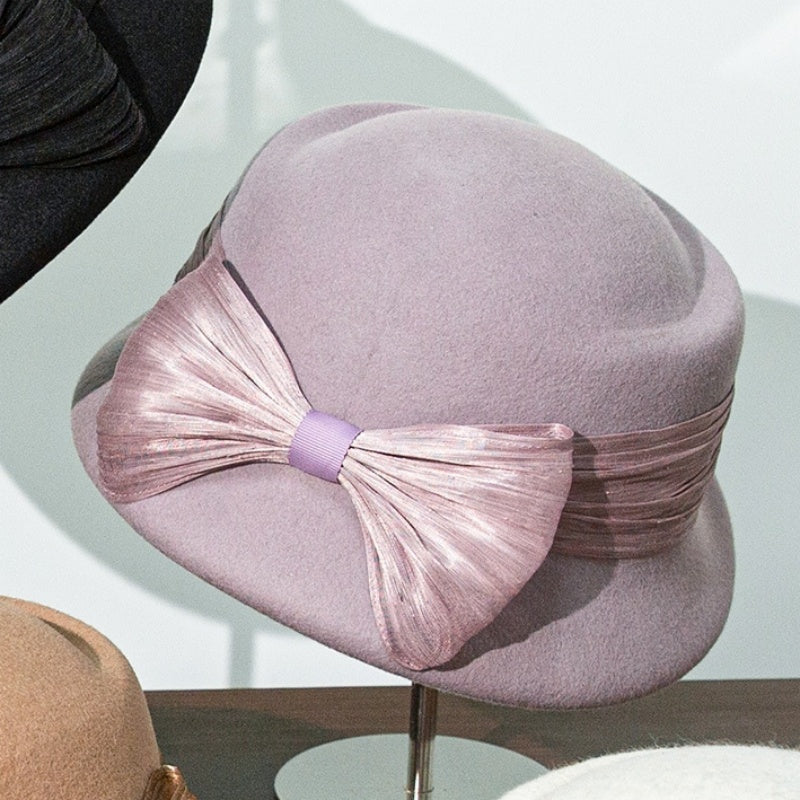 Felt Top Hat with Silk Linen Bow
