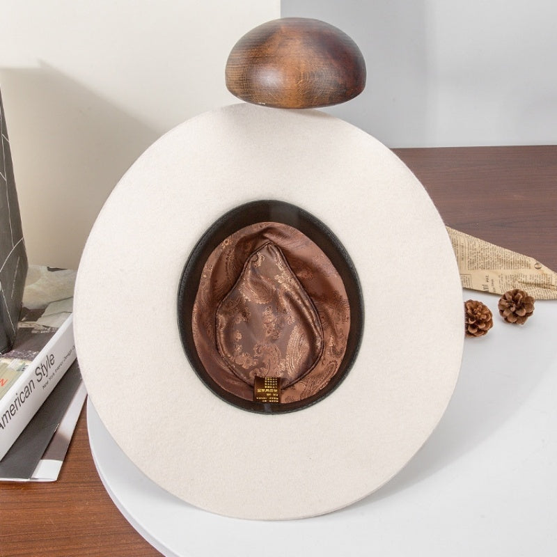 Felt Cowboy Hat with Copper Buckle Leather Strap