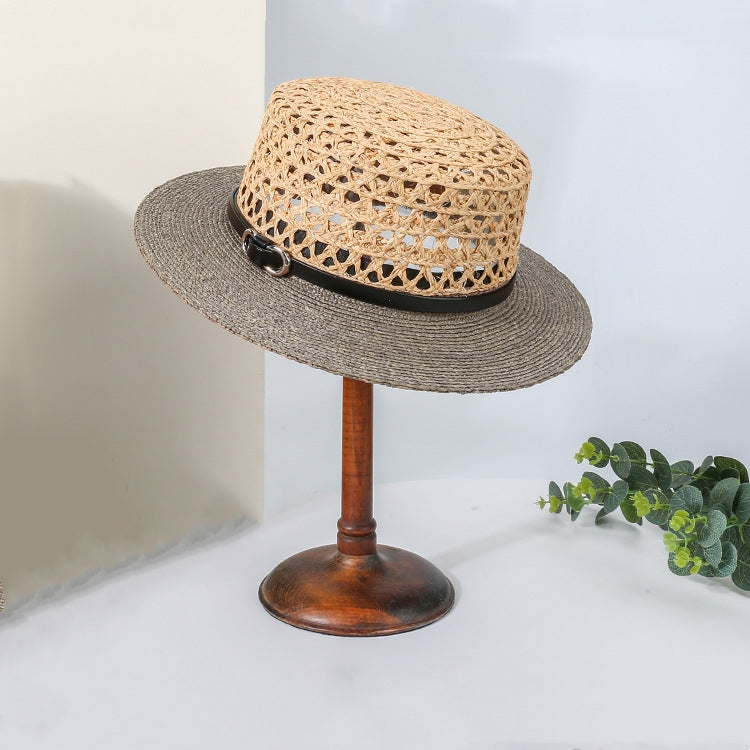 Bowler Hat Straw Hat with Black Leather Band
