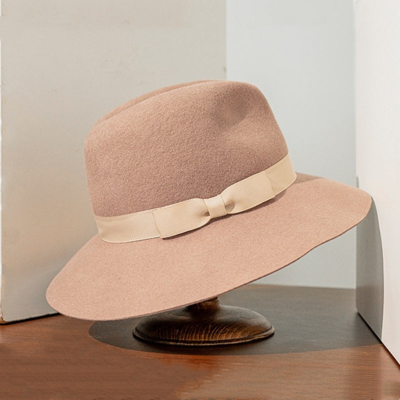 Felt Wide Brim Top Hat with Bow Webbing