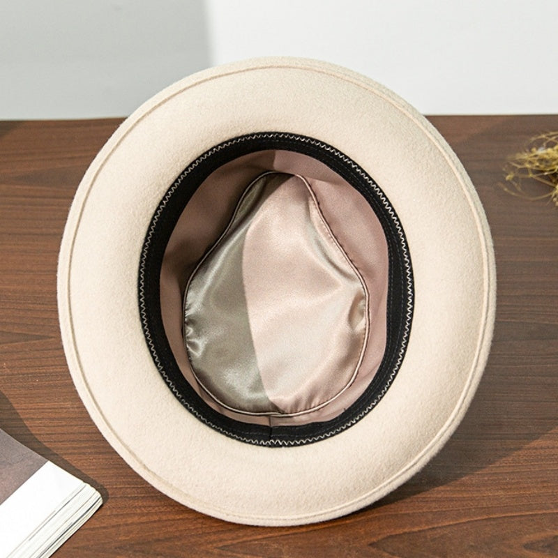 Wide Brim Rolled Edge Top Hat with Feather and Bow Decoration