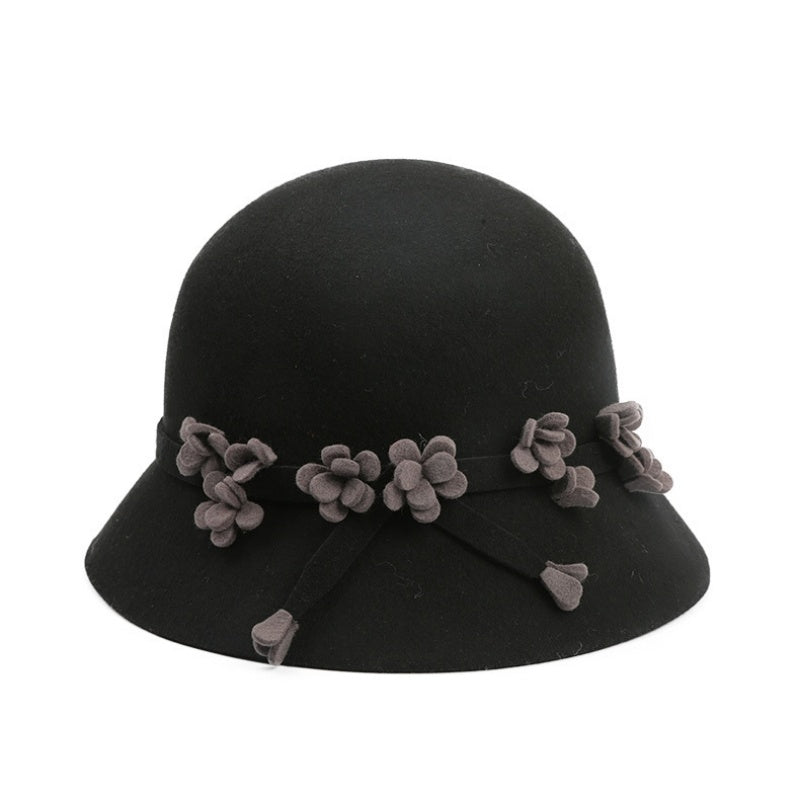 Felt Top Hat with Handmade Wool Floral