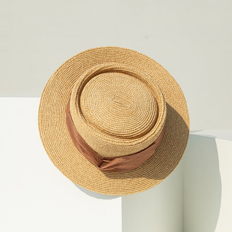 Straw Top Hat with Cambric Bow