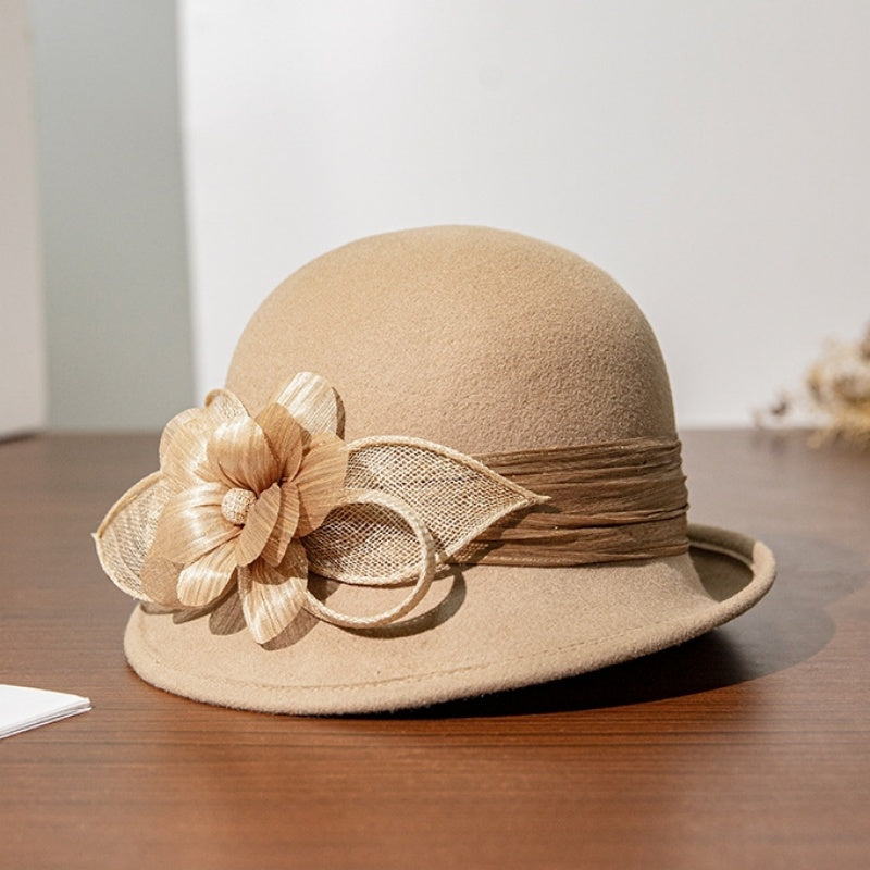 Felt Rolled Edge Top Hat with Camellia Decoration