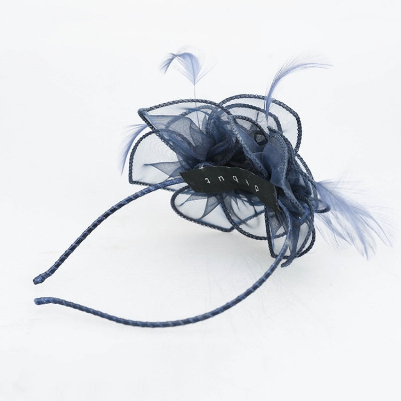 Mesh Feather Double Flowers Hairband