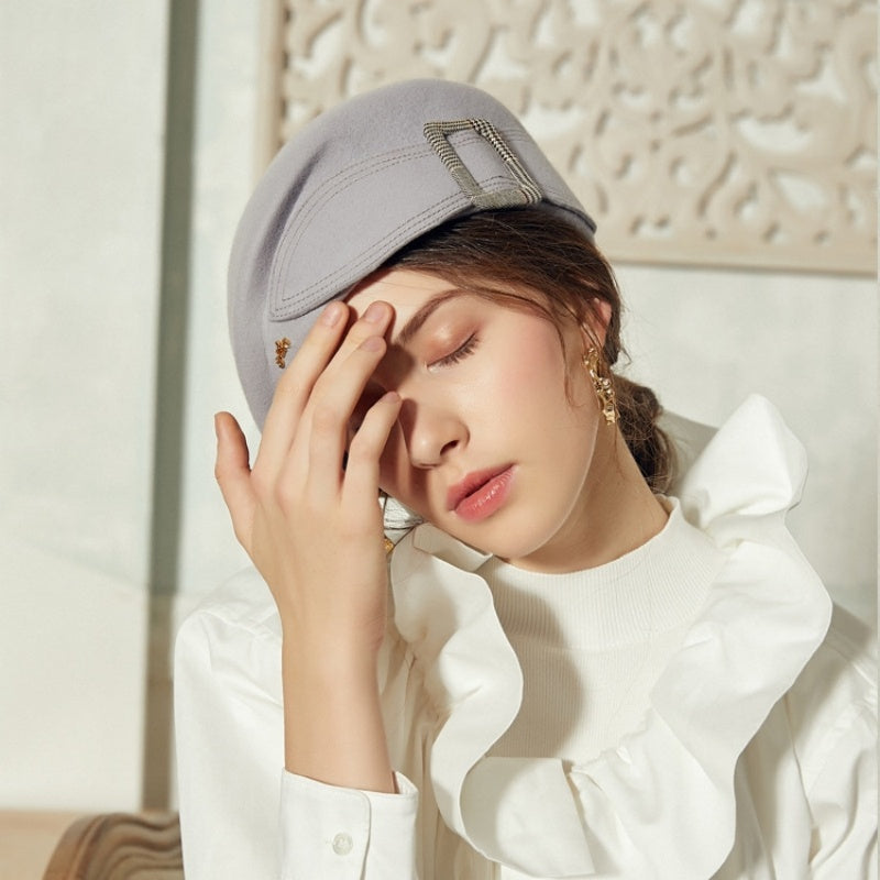 Stewardess Beret with Bow Checkered Mouth