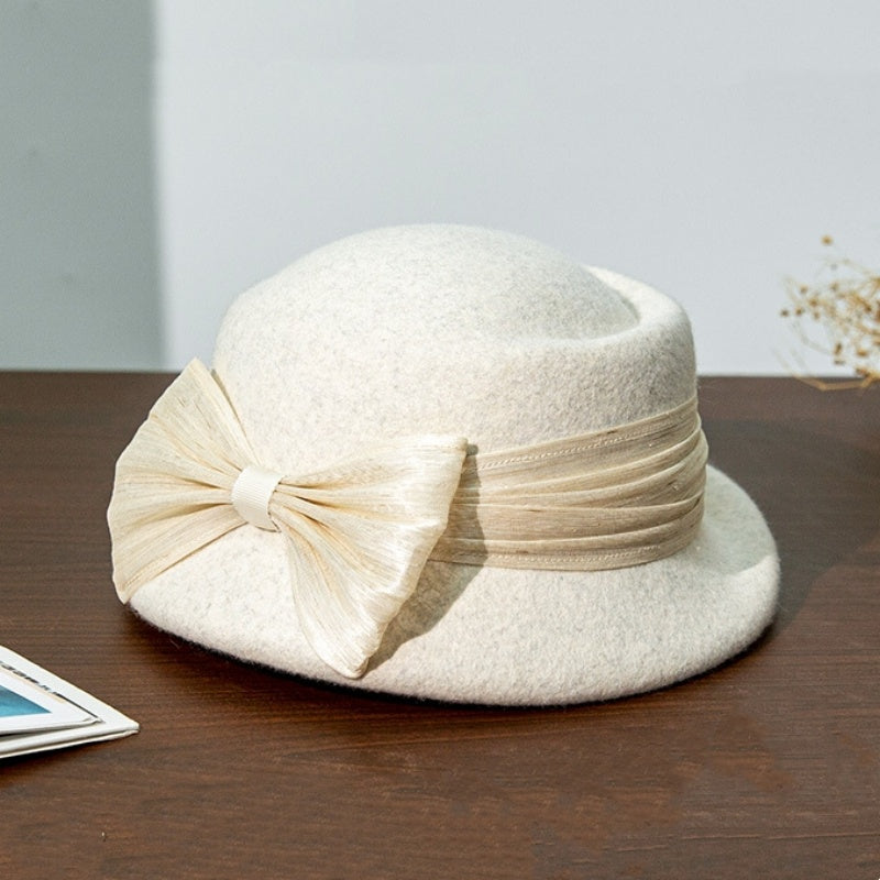 Felt Top Hat with Silk Linen Bow
