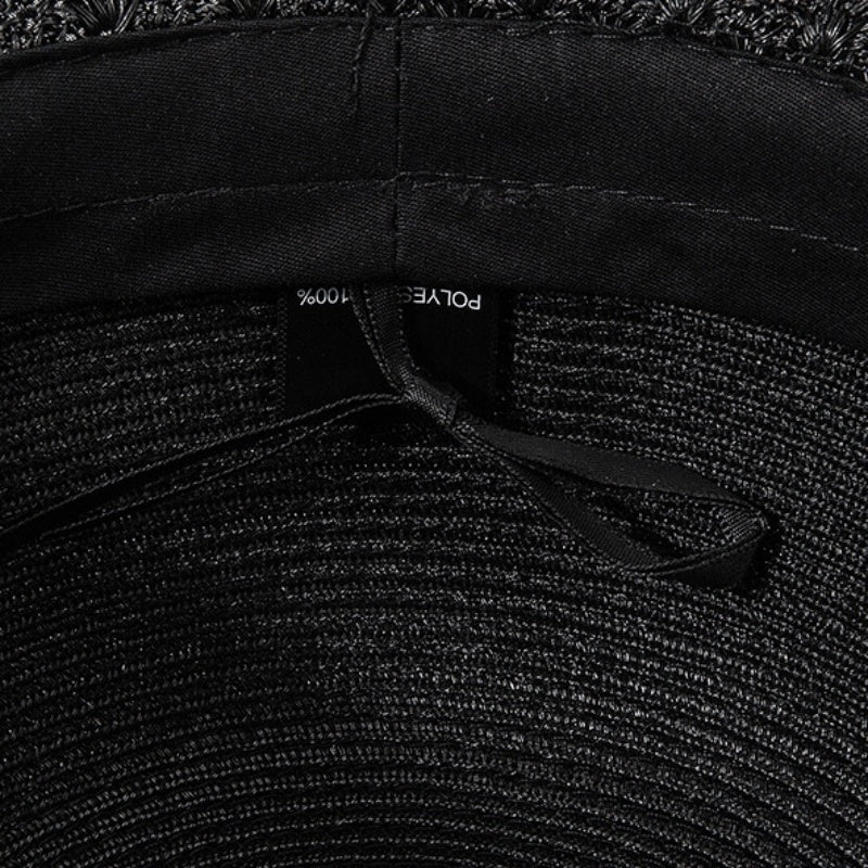 Black Sun Hat Straw Hat with Beads
