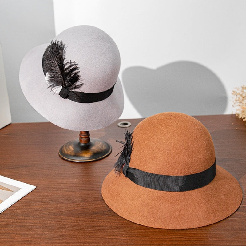 Felt Top Hat with Black Feather
