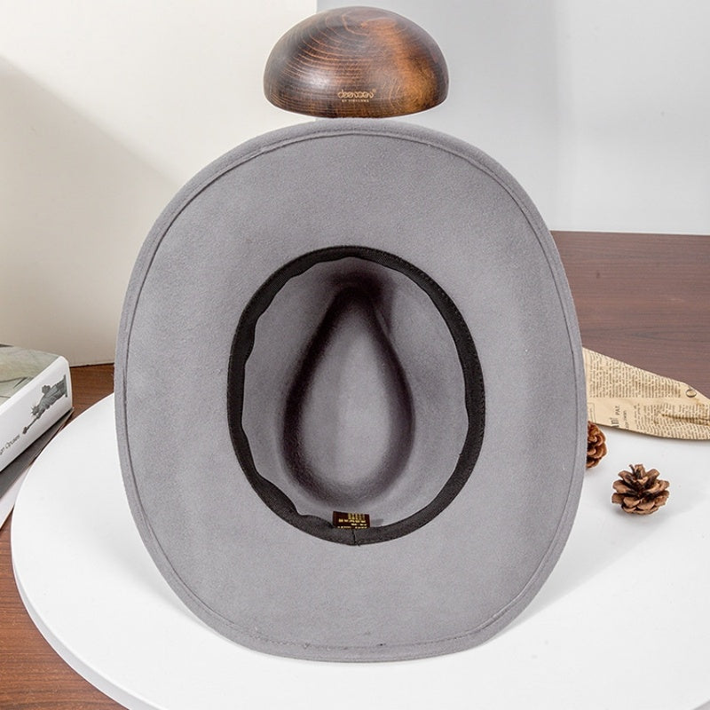 Felt Cowboy Hat with Copper Buckle Leather Strap and Star Decoration