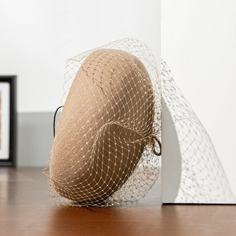 Felt Beret with Grid Veil