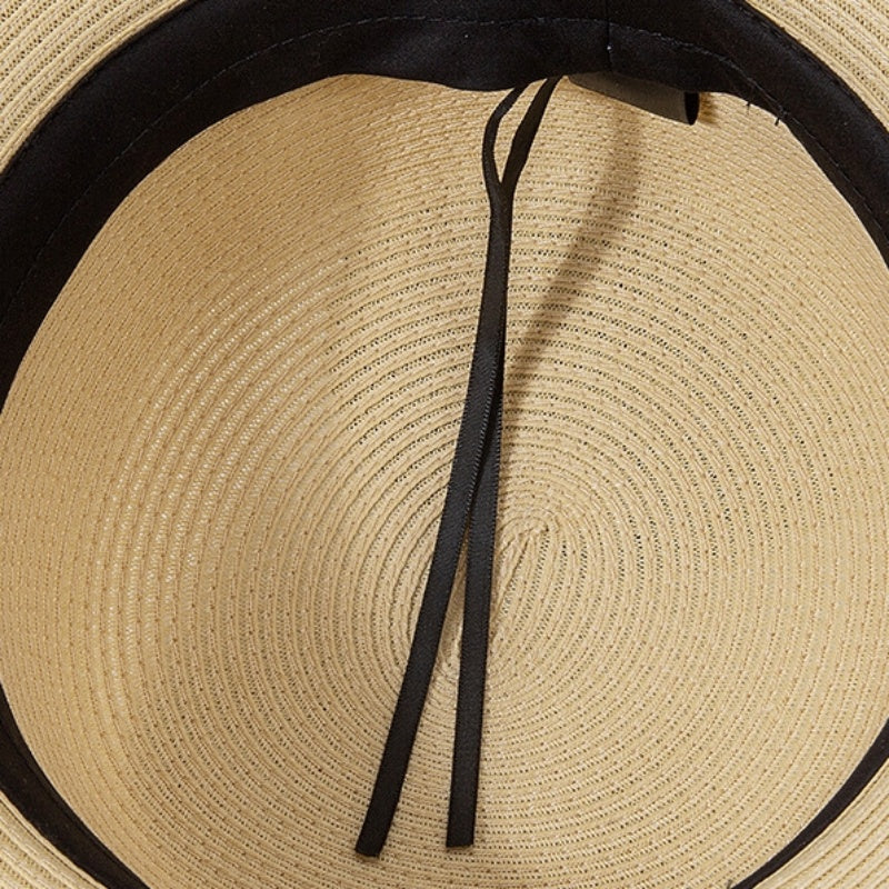Rolled Edge Sun Hat with Linen Yarn Webbing and Crystal
