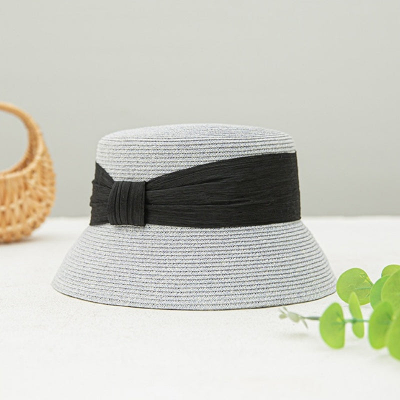 Straw Hat Fisherman Cap with Linen Bow