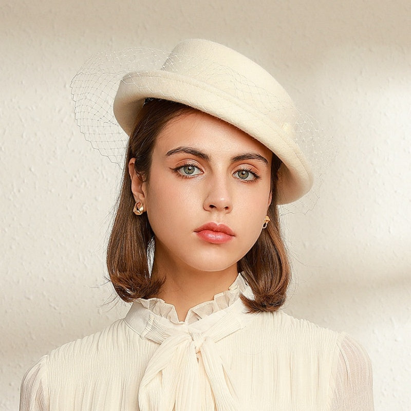 Felt Rolled Edge Top Hat with Veil and Bow