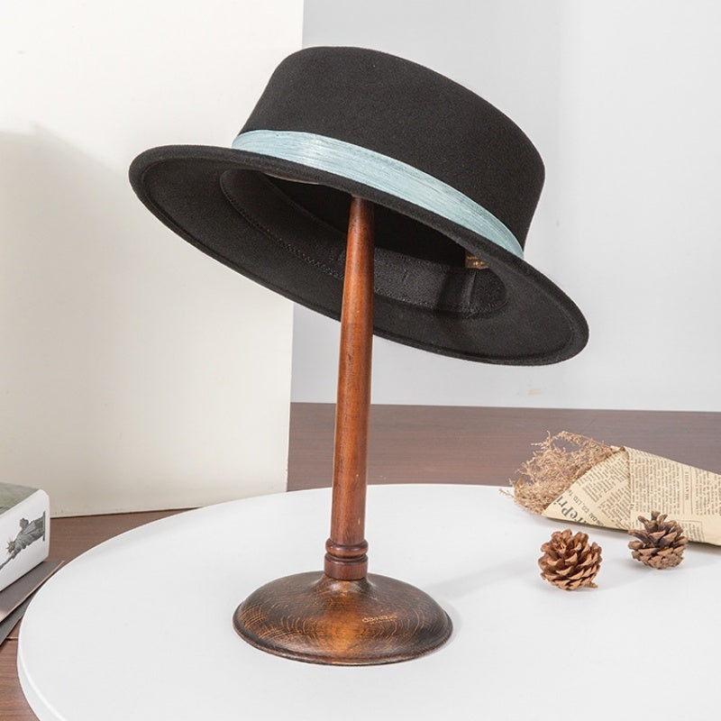 Felt Flat Roof Top Hat with Woven Webbing Decoration