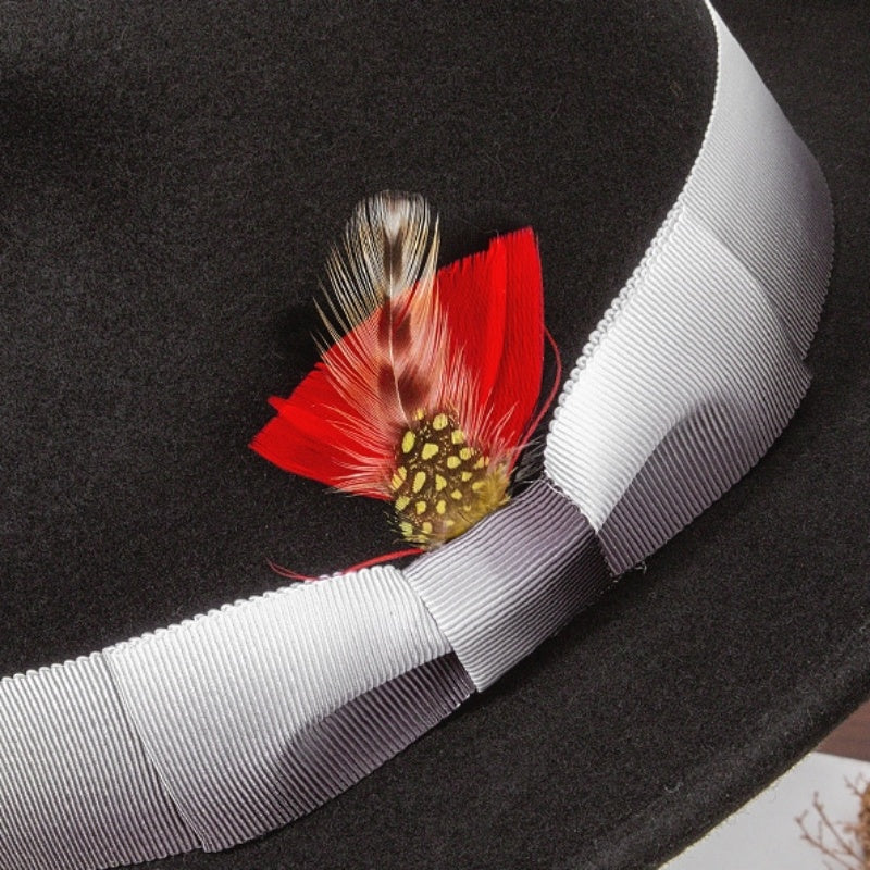 Rolled Edge Felt Top Hat with Feathers and Bow Webbing