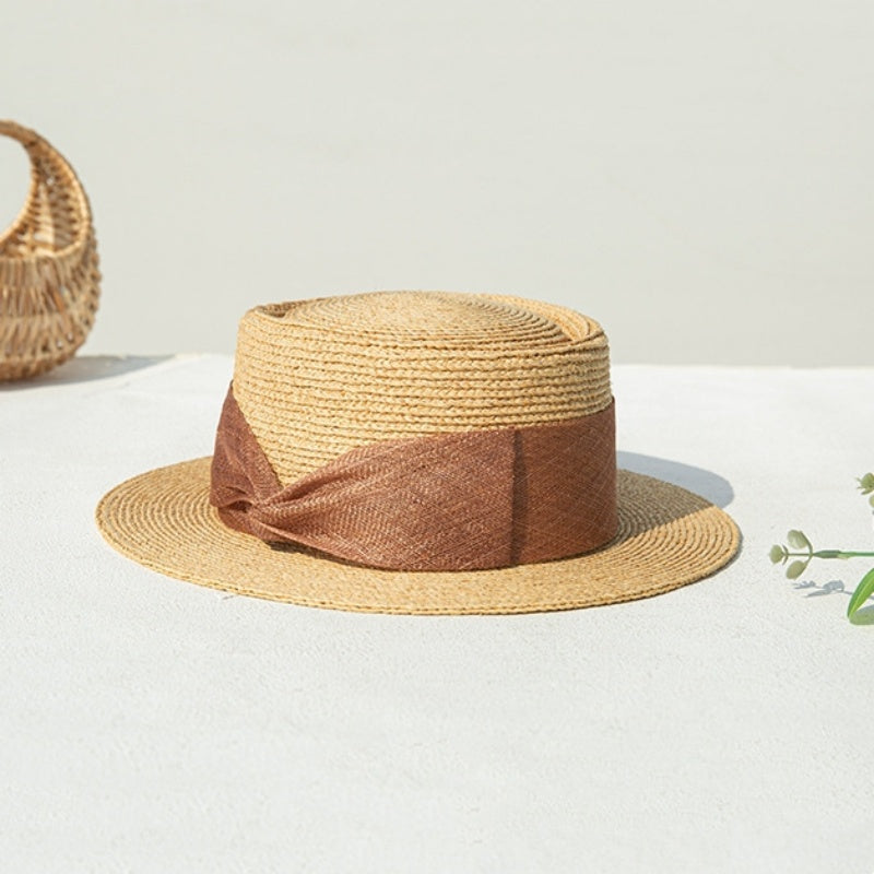 Straw Top Hat with Cambric Bow